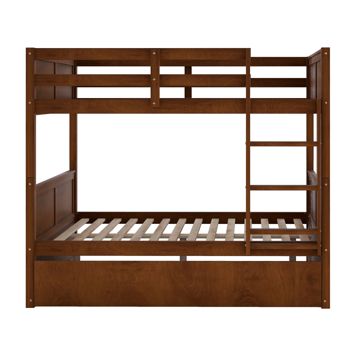 Full Over Full Bunk Bed with Twin Size Trundle, Walnut （ old sku: LP000250AAL) - Home Elegance USA