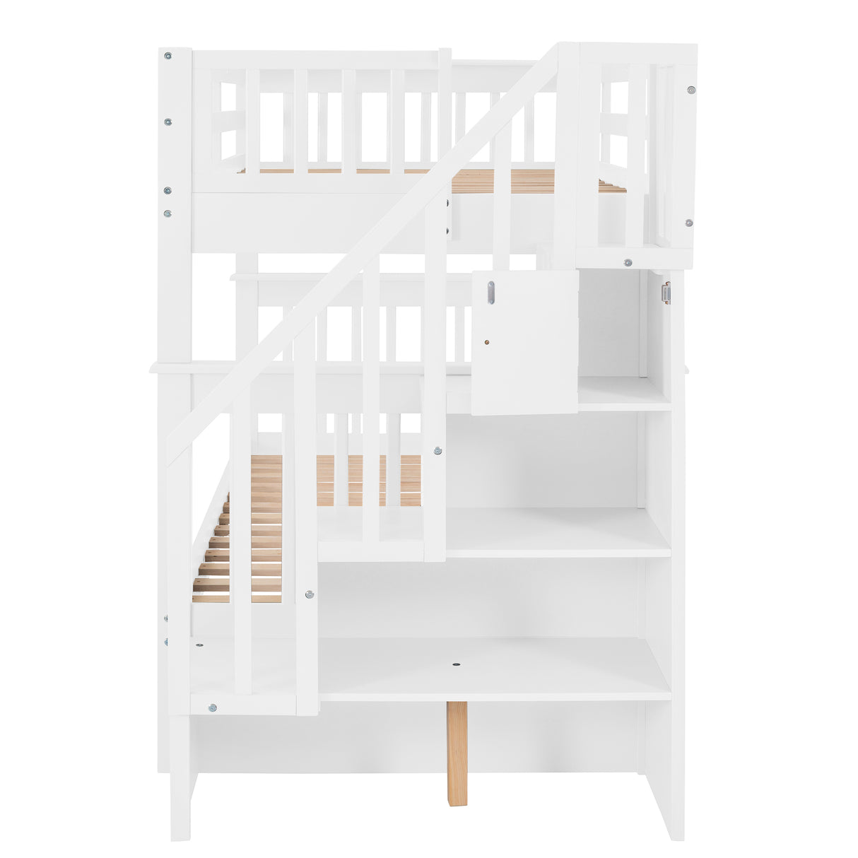 Stairway Twin-Over-Twin Bunk Bed with Storage and Guard Rail for Bedroom, Dorm, White color(OLD SKU :LP000109AAK) - Home Elegance USA