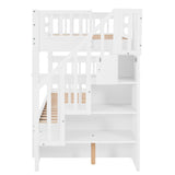 Stairway Twin-Over-Twin Bunk Bed with Storage and Guard Rail for Bedroom, Dorm, White color(OLD SKU :LP000109AAK) - Home Elegance USA