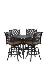 Round 4 - Person 42" Long Aluminum Bar Height Dining Set with Cushions, Dupione Brown