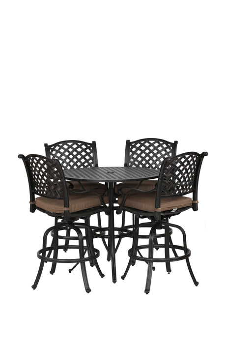 Round 4 - Person 42" Long Aluminum Bar Height Dining Set with Cushions, Dupione Brown