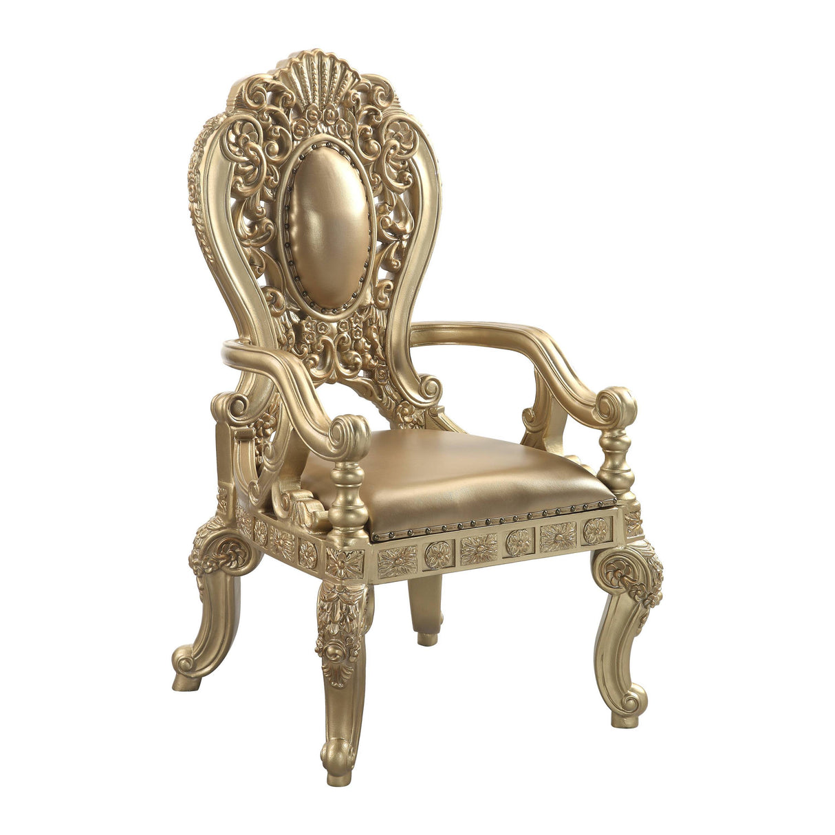 ACME Seville Arm Chair (1Pc/1Ctn), Tan PU & Gold Finish DN00459 - Home Elegance USA