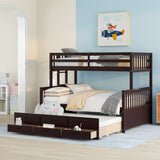 Twin-Over-Full Bunk Bed with Twin size Trundle , Separable Bunk Bed with Drawers for Bedroom - Espresso - Home Elegance USA