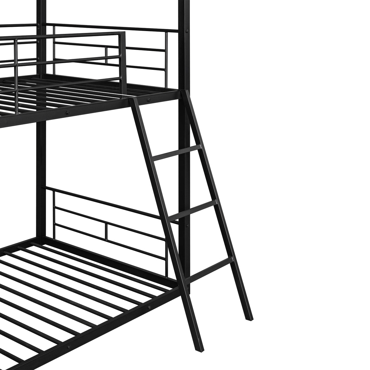 Twin Over Twin Bunk Bed Metal Bed with Half Roof, Guardrail and Ladder Black - Home Elegance USA