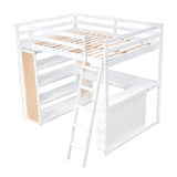 Full Size Loft Bed with Ladder, Shelves, and Desk, White - Home Elegance USA