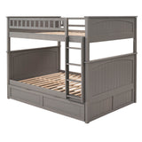 Full Over Full Bunk Bed with Twin Size Trundle, Pine Wood Bunk Bed with Guardrails, Brushed Gray(Old SKU：LP000044AAN) - Home Elegance USA