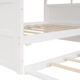 Full Size Wood House Bed With Twin Size Trundle, Wooden Daybed, White