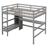 Full Size Loft Bed with Multifunction Shelves and Under-bed Desk, Gray - Home Elegance USA