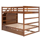 Full-over-Full Bunk Bed with Twin Size Trundle and 3 Storage Stairs,Walnut - Home Elegance USA