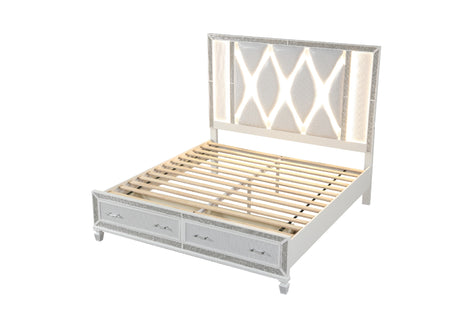 Crystal Queen Storage Bed Made With Wood Finished in White - B009S00974 - Home Elegance USA - 3