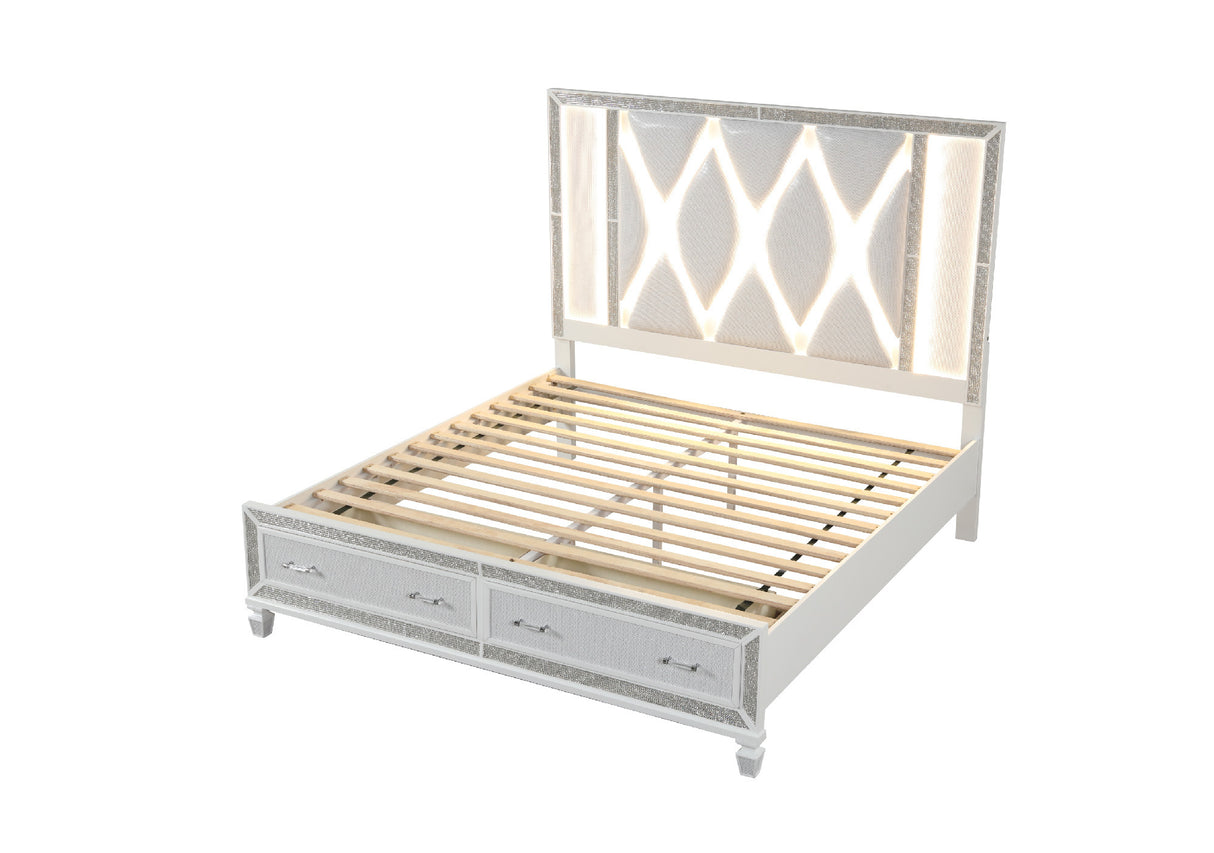 Crystal King Storage Bed Made With Wood Finished in White - Home Elegance USA