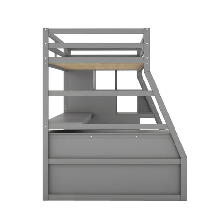 Twin Size Loft Bed with with 7 Drawers 2 Shelves and Desk - Gray
