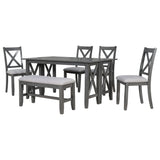 TREXM 6-Piece Family Dining Room Set Solid Wood Space Saving Foldable Table and 4 Chairs with Bench for Dining Room (Gray) - Home Elegance USA