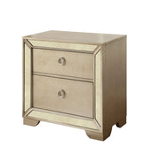 Glam Champagne Gray Finish 1pc Nightstand Antique Mirror Panels Ring Pull Handles Bedroom Furniture - Home Elegance USA