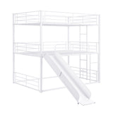 Full Size Metal Bunk Bed with Ladders and Slide, Divided into One Platform and Loft Bed, White - Home Elegance USA