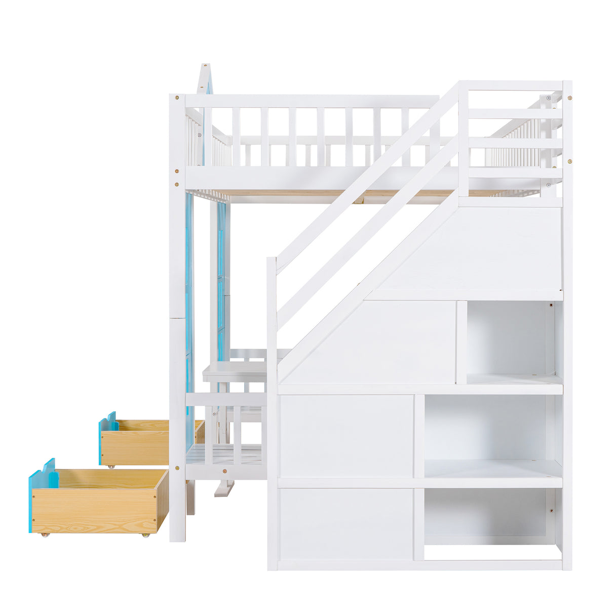 Full-Over-Full Bunk Bed with Changeable Table , Bunk Bed Turn into Upper Bed and Down Desk - Blue - Home Elegance USA