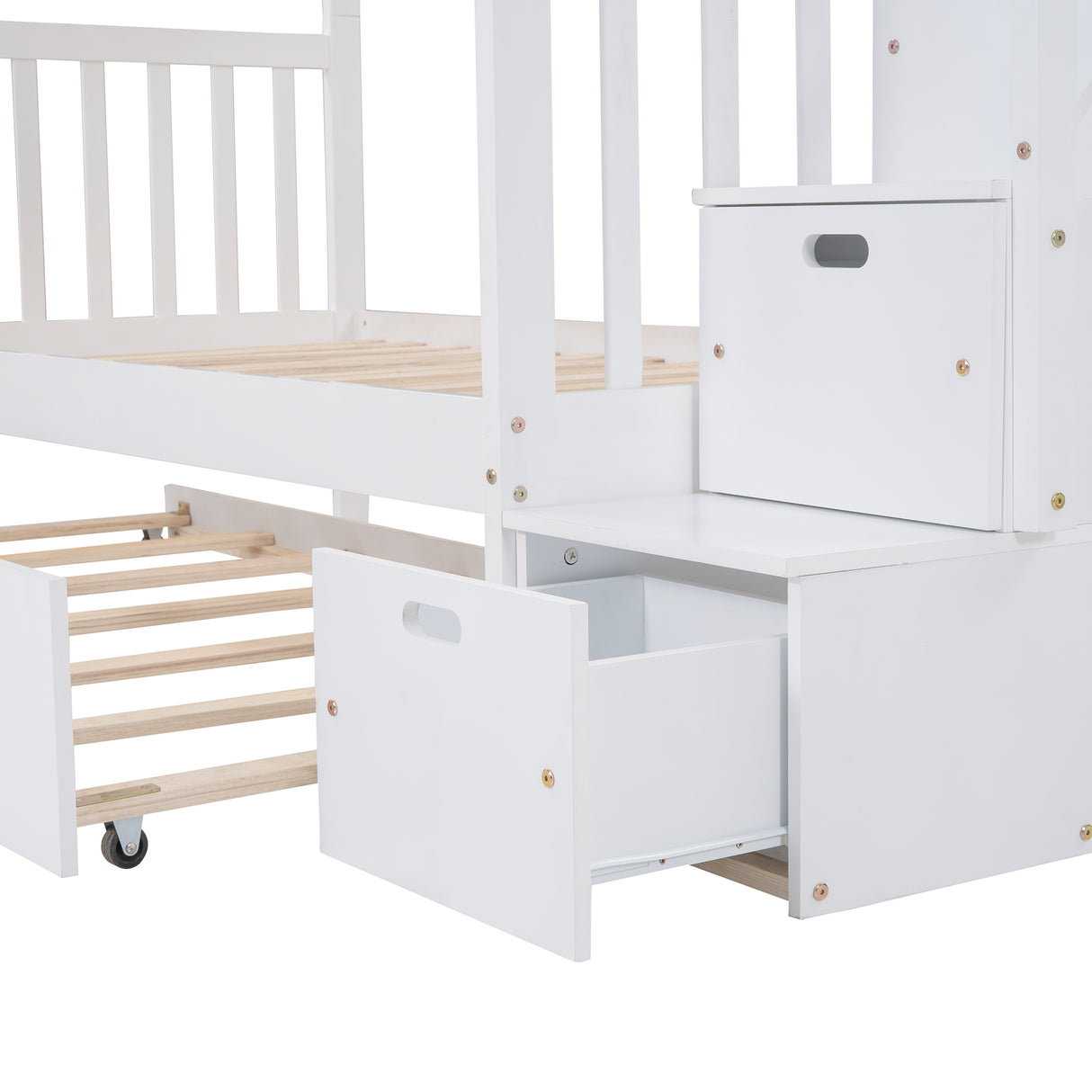 Twin over Twin/Full Bunk Bed with Twin Size Trundle (White)(OLD SKU :LP000025AAK) - Home Elegance USA