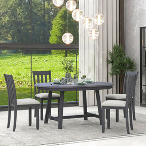 TREXM 5-Piece Wood Dining Table Set Round Extendable Dining Table with 4 Dining Chairs, Dining Room Table Set for 4 person for Dining Room