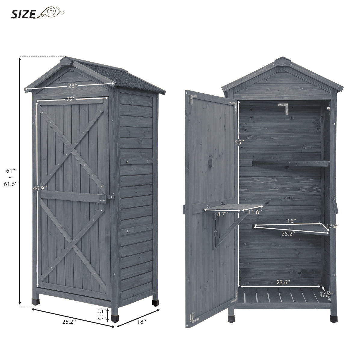 TOPMAX Outdoor Wooden Storage Sheds Fir Wood Lockers with Workstation,Gray