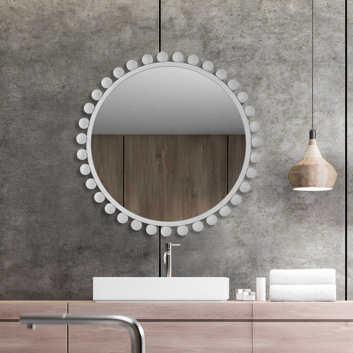 Uttermost Cyra White Round Mirror - Home Elegance USA