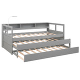 Twin XL Wood Daybed with 2 Trundles, 3 Storage Cubbies, 1 Light for Free and USB Charging Design, Gray - Home Elegance USA