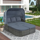 U_STYLE Outdoor Patio Furniture Set Daybed Sunbed with Retractable Canopy Conversation Set Wicker Furniture （As same as WY000281AAE）