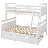 Twin over Full Bunk Bed with Ladder, Twin Size Trundle, Safety Guardrail, White - Home Elegance USA