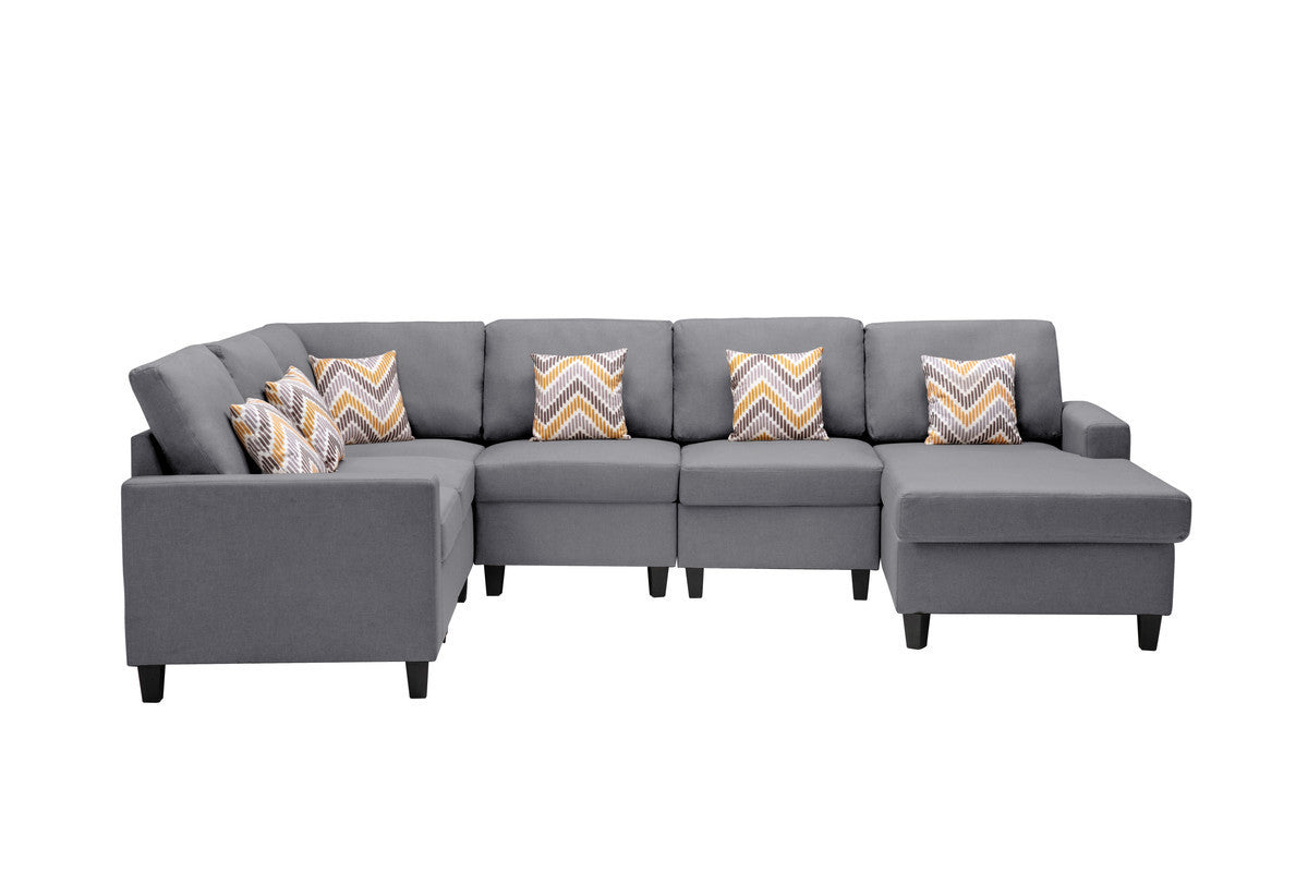 Nolan Gray Linen Fabric 6Pc Reversible Chaise Sectional Sofa with Pillows and Interchangeable Legs - Home Elegance USA