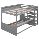 Wood Full Size Convertible Bunk Bed with Storage Staircase, Bedside Table, and 3 Drawers, Gray - Home Elegance USA