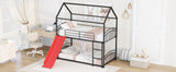 Twin Over Twin Metal Bunk Bed With Slide,Kids House Bed Black+Red - Home Elegance USA