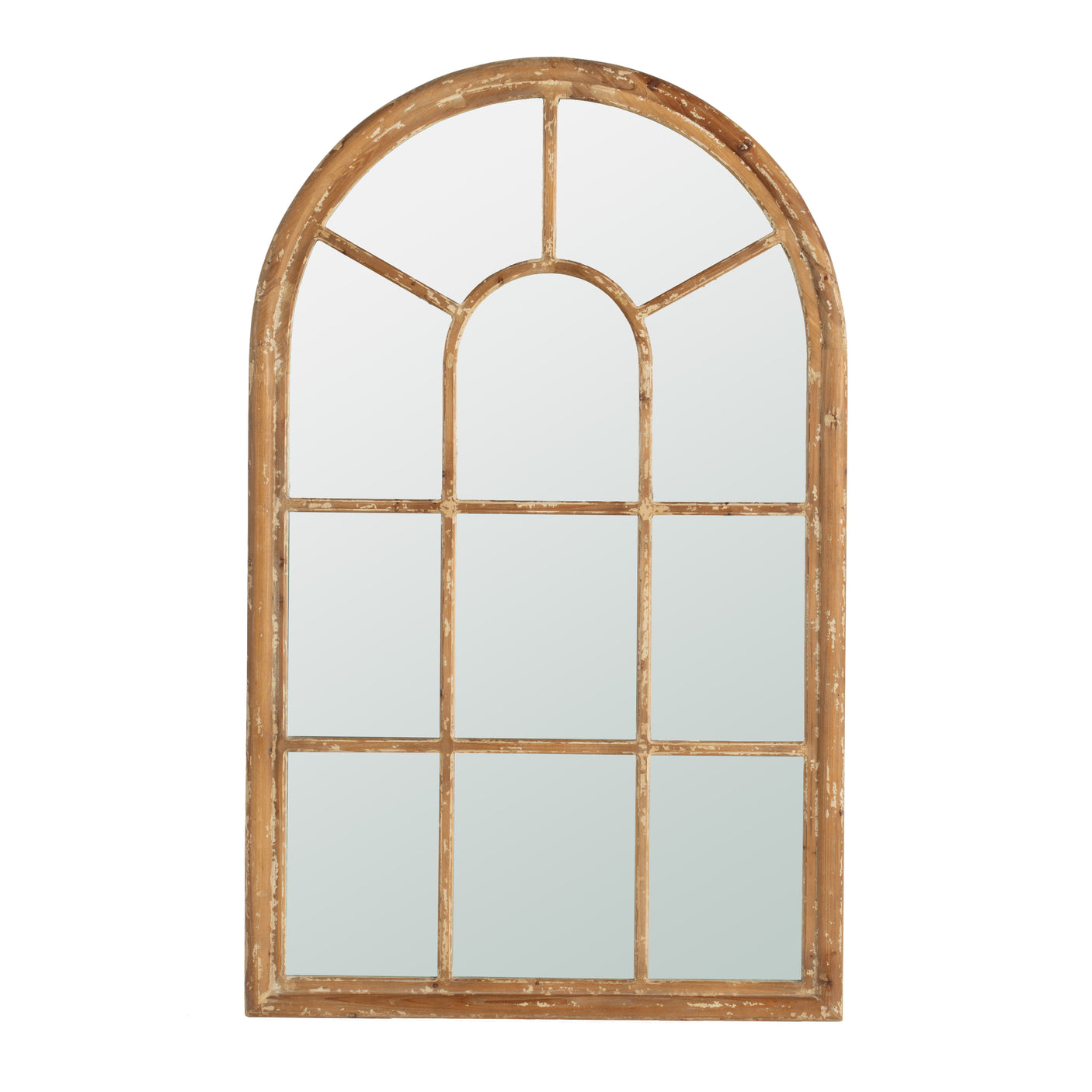 34x54.3" Large Arched Accent Mirror with Brown Frame with Decorative Window Look Classic Architecture Style Solid Fir Wood Interior Decor - Home Elegance USA