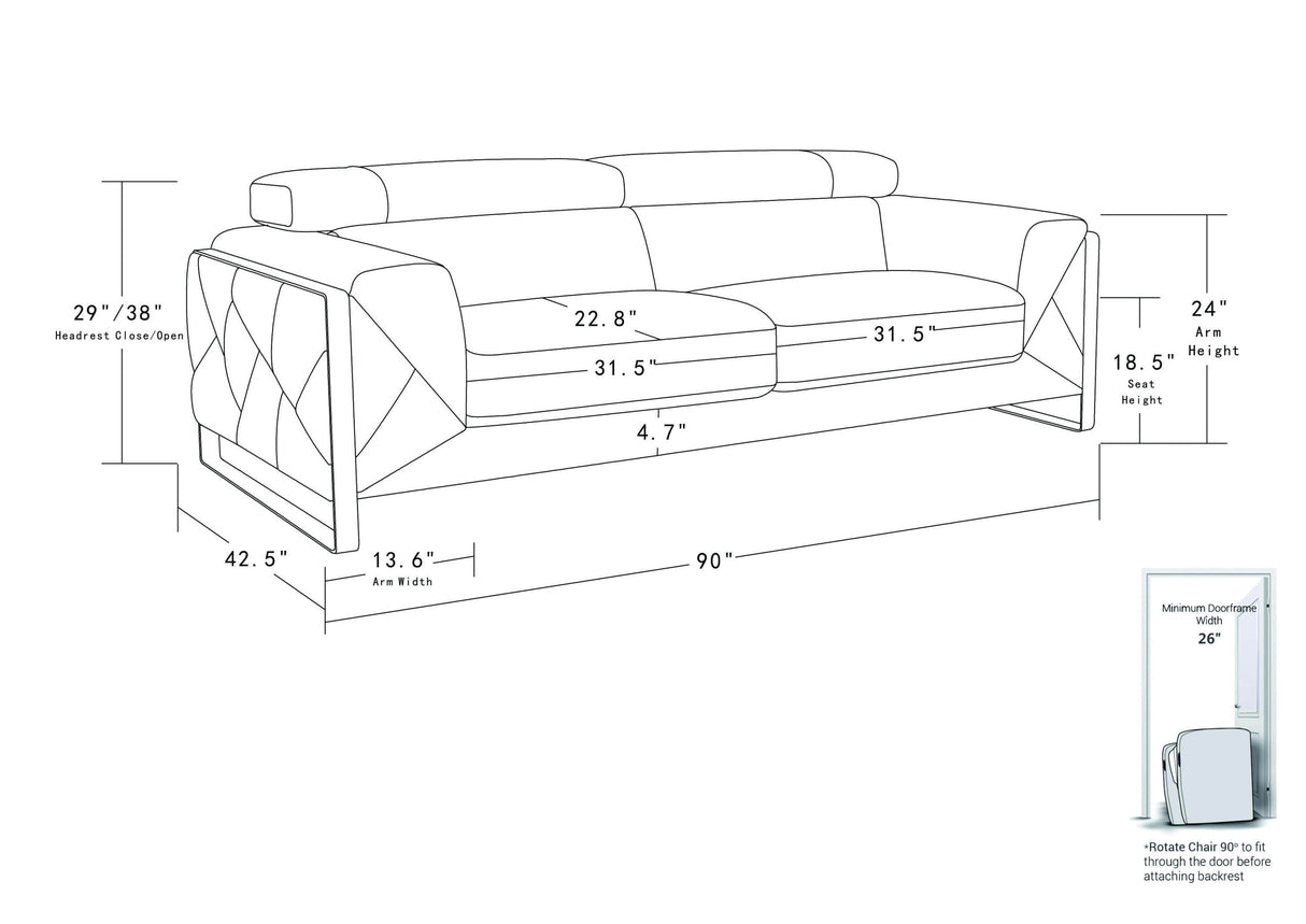 Global United Top Grain Italian Leather  Sofa - Home Elegance USA