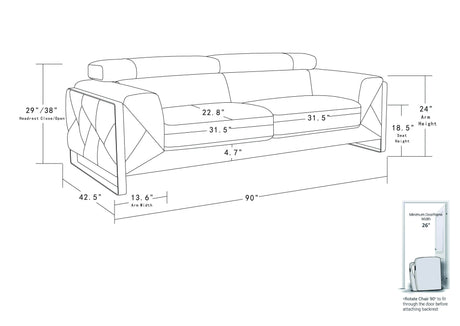 Global United Top Grain Italian Leather  Sofa - Home Elegance USA