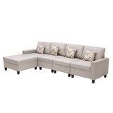 Nolan Beige Linen Fabric 4Pc Reversible Sectional Sofa Chaise with Pillows and Interchangeable Legs - Home Elegance USA