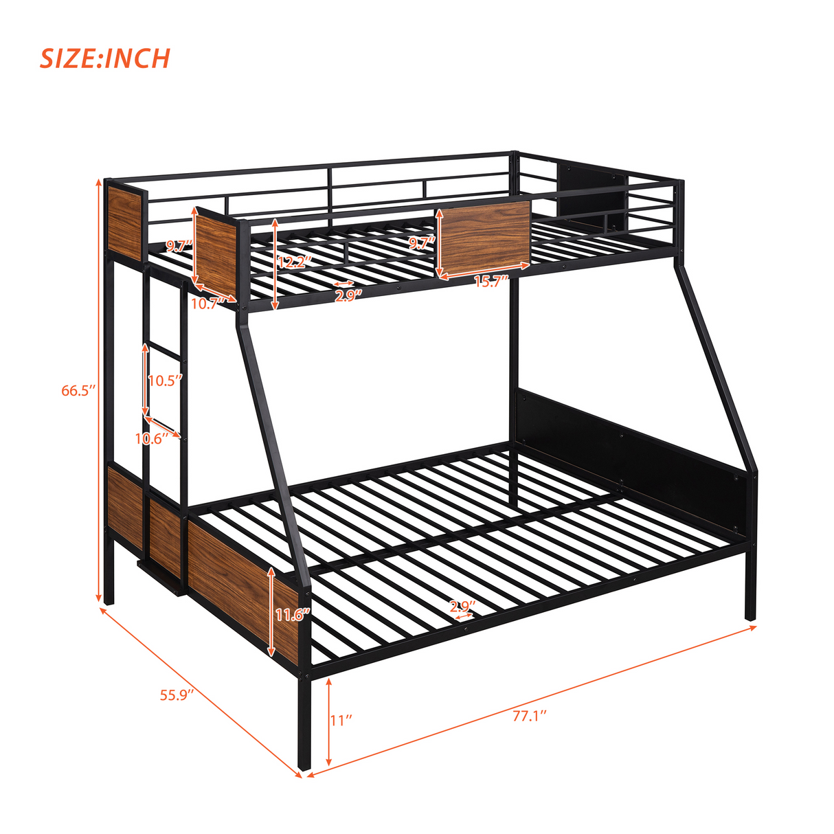 Twin-over-full bunk bed modern style steel frame bunk bed with safety rail, built-in ladder for bedroom, dorm, boys, girls, adults (OLD SKU:LP000090AAD) - Home Elegance USA