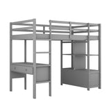 Twin  Size Loft Bed with Built-in Desk with Two Drawers, and Storage Shelves and Drawers,Gray - Home Elegance USA