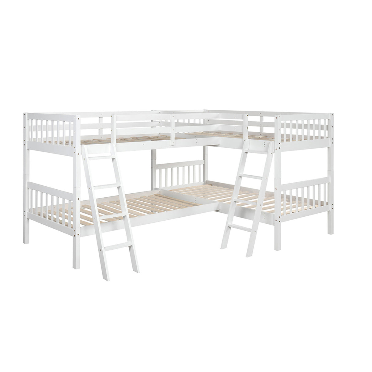 L-Shaped Bunk Bed with Ladder,Twin Size-Gray(OLD SKU :LP000020AAK) - Home Elegance USA