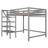 Full Size Loft Bed with Built-in Storage Staircase and Hanger for Clothes,Gray - Home Elegance USA