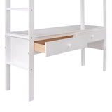 Full Size Loft Bed with Built-in Desk with Two Drawers, and Storage Shelves and Drawers,White - Home Elegance USA