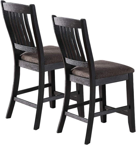 Transitional Dining Room 7pc Set Dark Coffee Rubberwood Counter Height Dining Table w 2x Shelfs and 6x High Chairs Fabric Upholstered seats Unique Back Counter Height Chairs - Home Elegance USA
