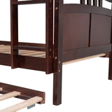 Twin-Over-Twin Bunk Bed with Twin size Trundle , Separable Bunk Bed for Bedroom - Espresso - Home Elegance USA