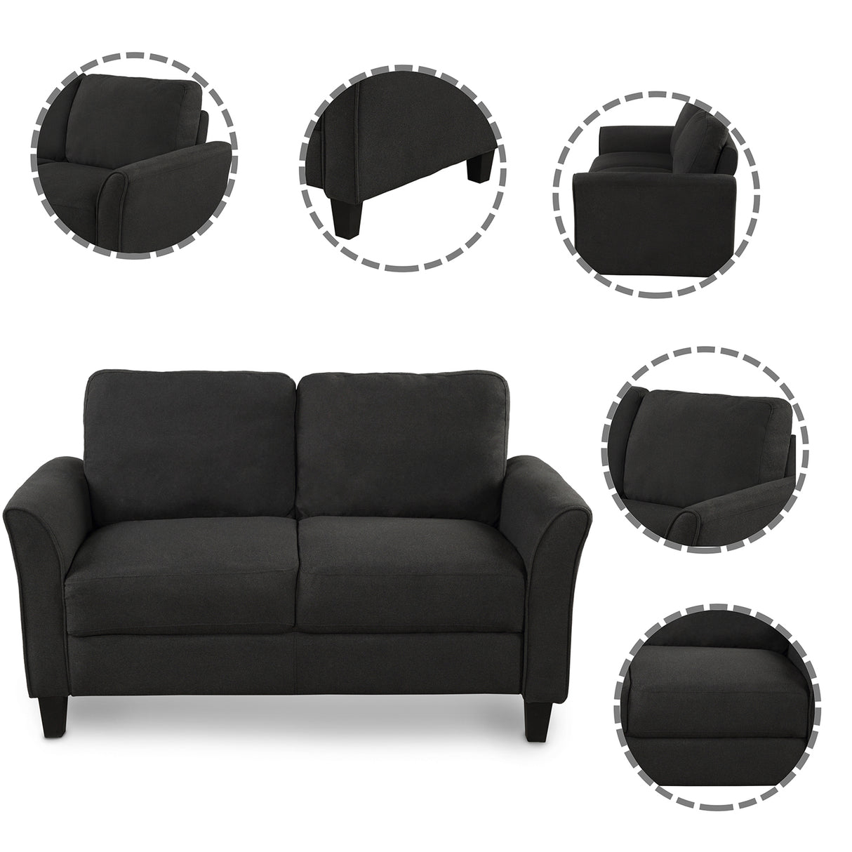 Living Room Sets Furniture Armrest Sofa Single Chair Sofa Loveseat Chair 3-Seat Sofa (ChairLoveseat Chair&3-Seat Sofa, Black) Home Elegance USA