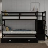 Solid Wood Bunk Bed , Hardwood Twin Over Twin Bunk Bed with Trundle and Staircase, Natural Espresso Finish (OLD SKU: LP000068AAP) - Home Elegance USA