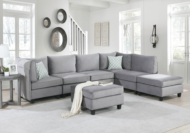 Zelmira Gray Velvet 7Pc Modular Sectional Sofa - Home Elegance USA