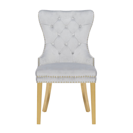 Simba Gold 2 Piece Dinning Chair Finish with Velvet Fabric in Light Gray - Home Elegance USA