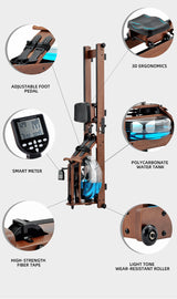 Water Rowing Machine, Wood Water Rower with LED Monitor Water Resistance Wooden Rower Machine for home Use Capacity