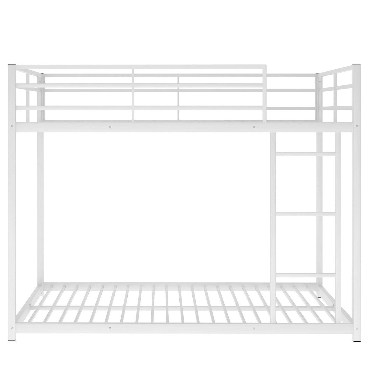 Full over Full Metal Bunk Bed, Low Bunk Bed with Ladder, White（Old SKU:MF197034AAK） - Home Elegance USA