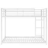 Full over Full Metal Bunk Bed, Low Bunk Bed with Ladder, White（Old SKU:MF197034AAK） - Home Elegance USA