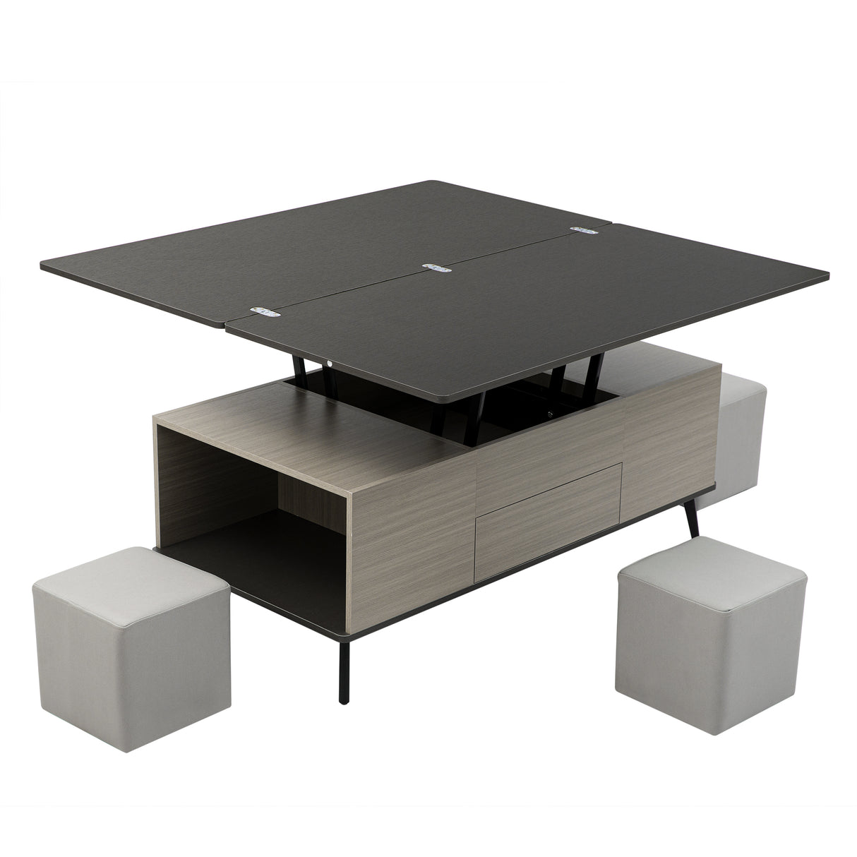 5 Pieces Lift Top Coffee Table Set with Storage Convertible Dining Table with Ottomans - CH307469AAG - image - 24