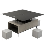 5 Pieces Lift Top Coffee Table Set with Storage Convertible Dining Table with Ottomans - CH307469AAG - image - 24